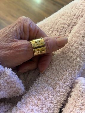 Tory Burch Polished Gold Logo Wide Band Ring